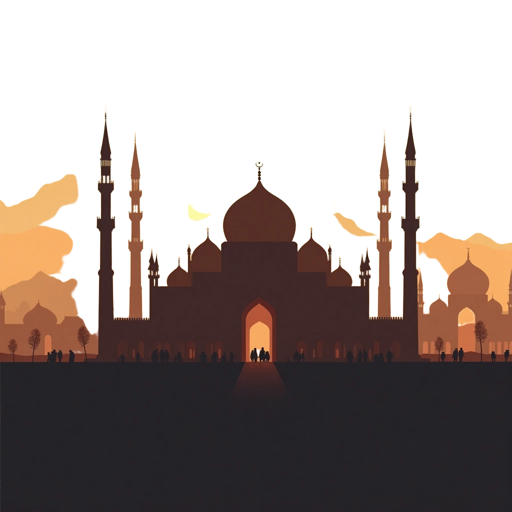 Silhouette of a Mosque at Sunset